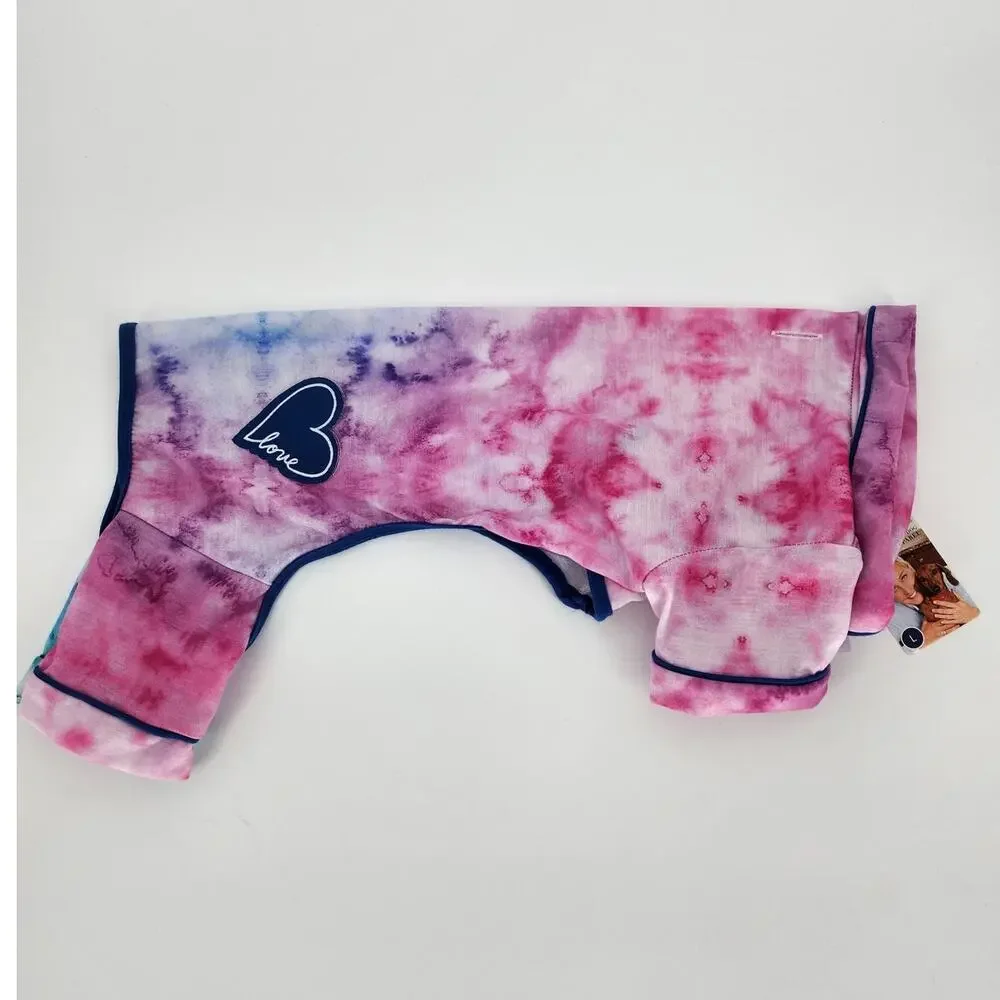 Ellen DeGeneres Tie-Dye Dog Shirt Pink & Blue with Heart Detail